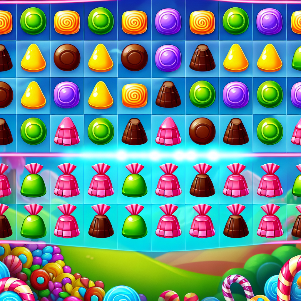 カラフルなお菓子が並ぶゲーム画面。