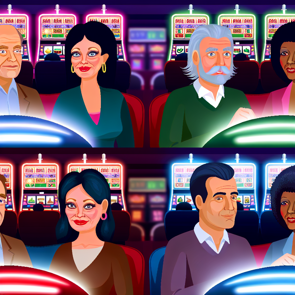 スロットゲームをプレイする人々のイラスト。