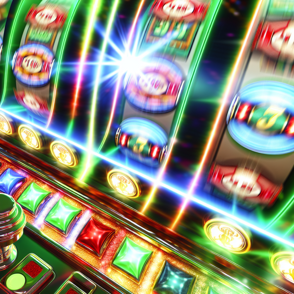 「輝くリールが回転するカジノゲーム。」