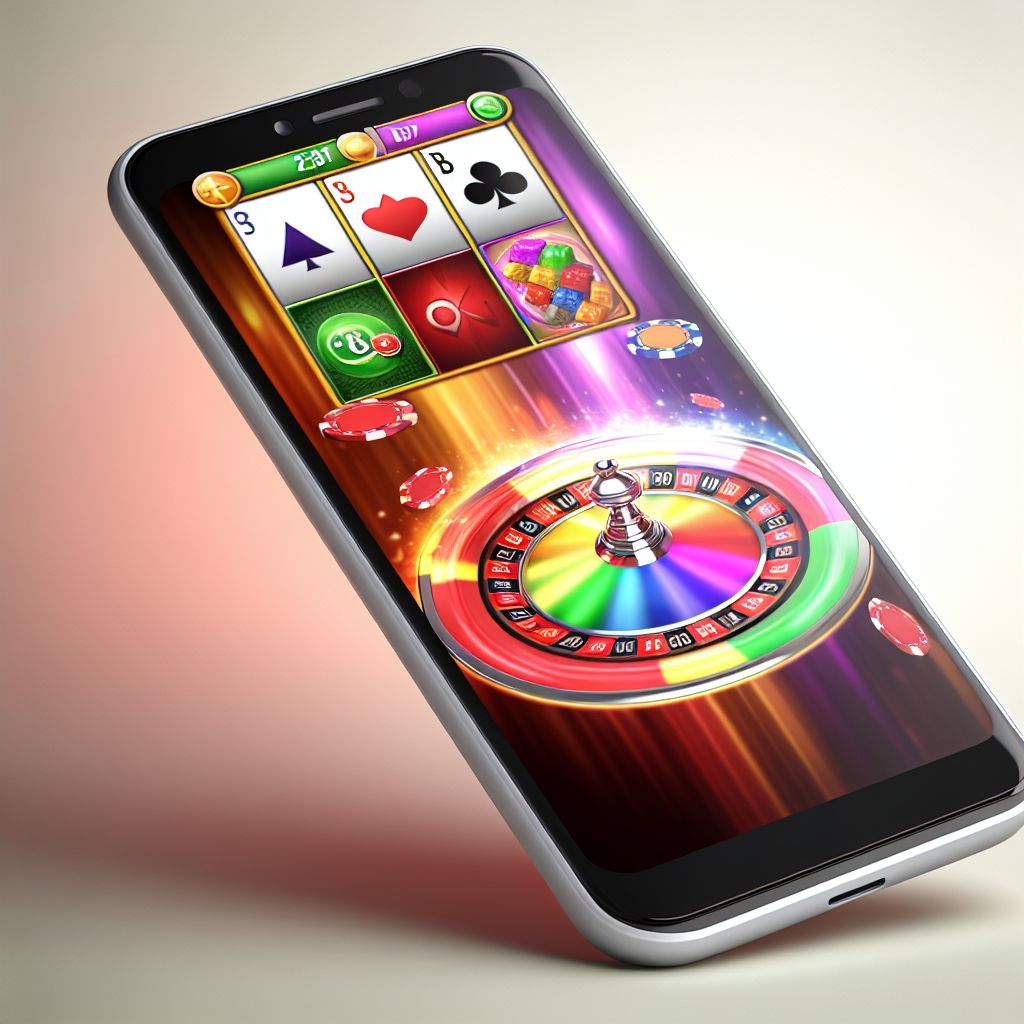 「カラフルなオンラインカジノゲーム画面、スマートフォン。」