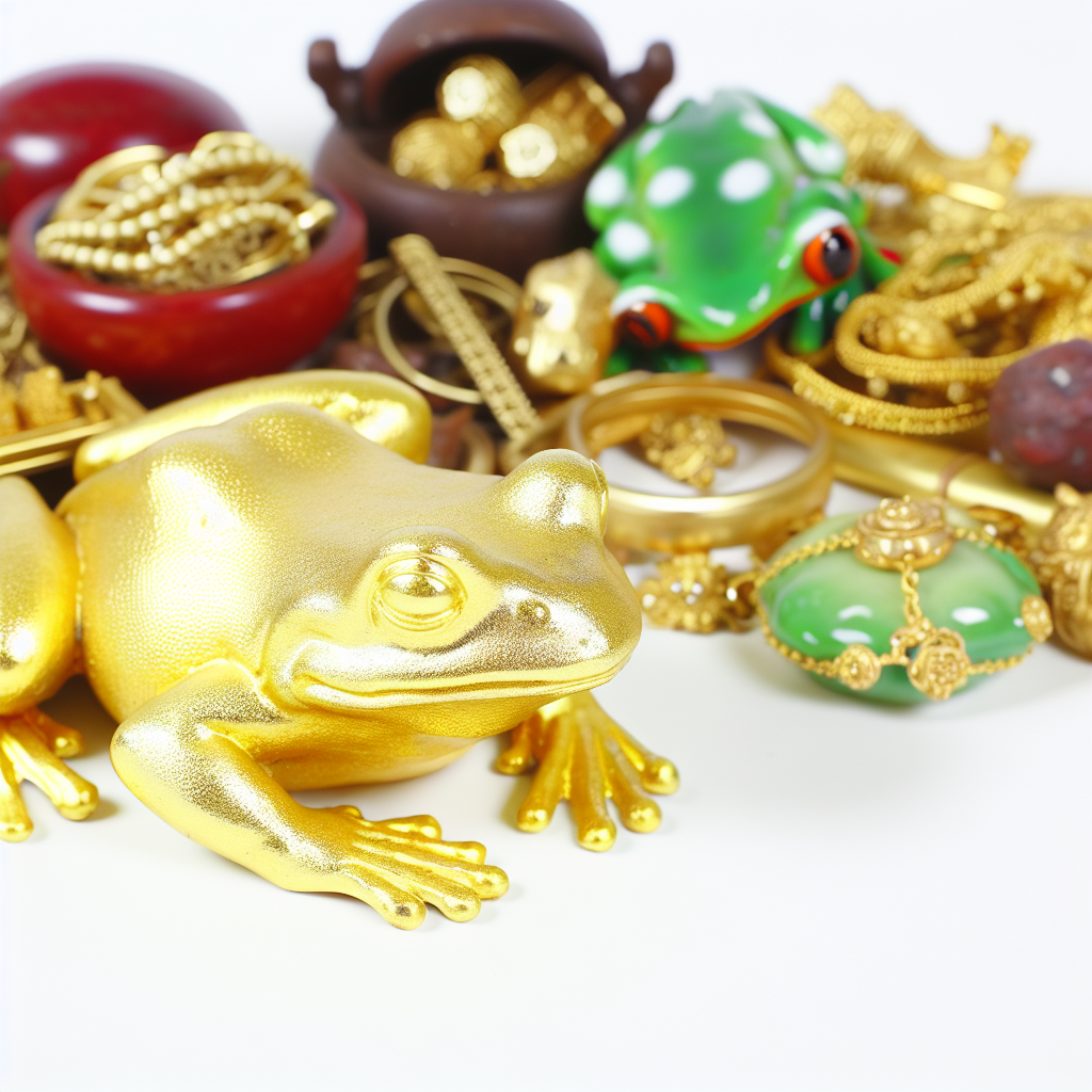 金色の蛙が宝物に囲まれている。