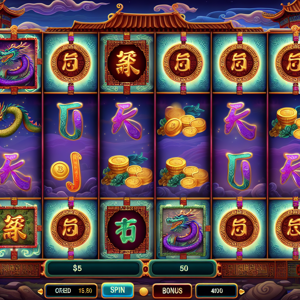 幻想的な中国風のスロットゲーム画面。