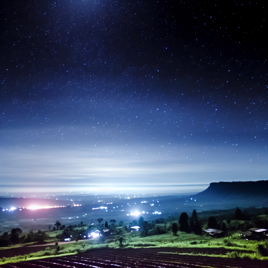 「夜空に星が輝く風景。」