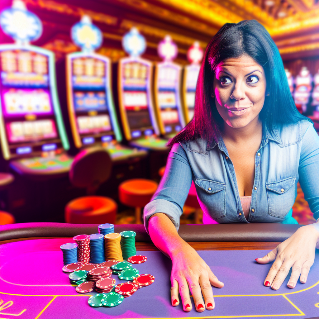 カジノゲームを楽しむ初心者の女性。