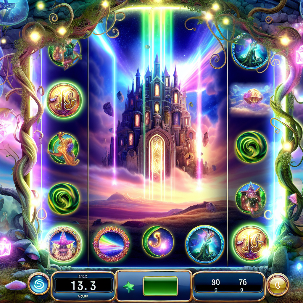 美しい幻想世界のスロットゲーム画面。