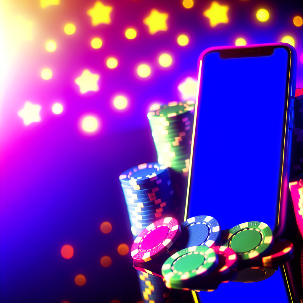 「カジノチップとスマホが輝く画面」