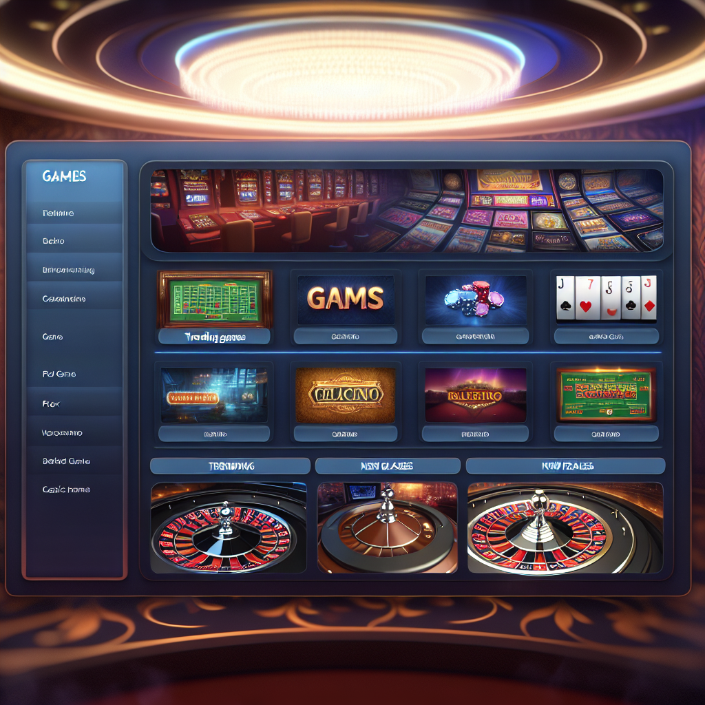 オンラインカジノの画面、ゲーム多様性表示。