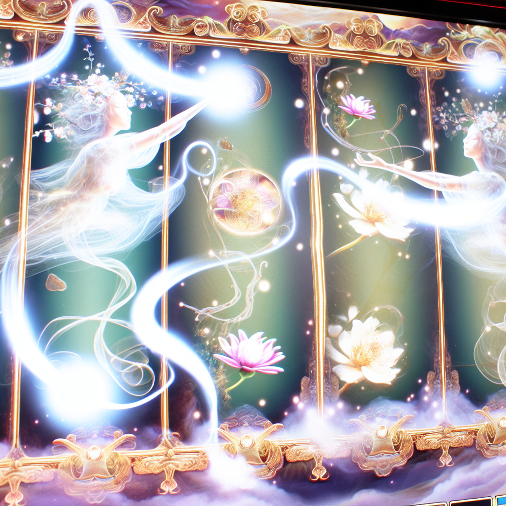 幻想的な花魄が舞うスロットゲーム画面。