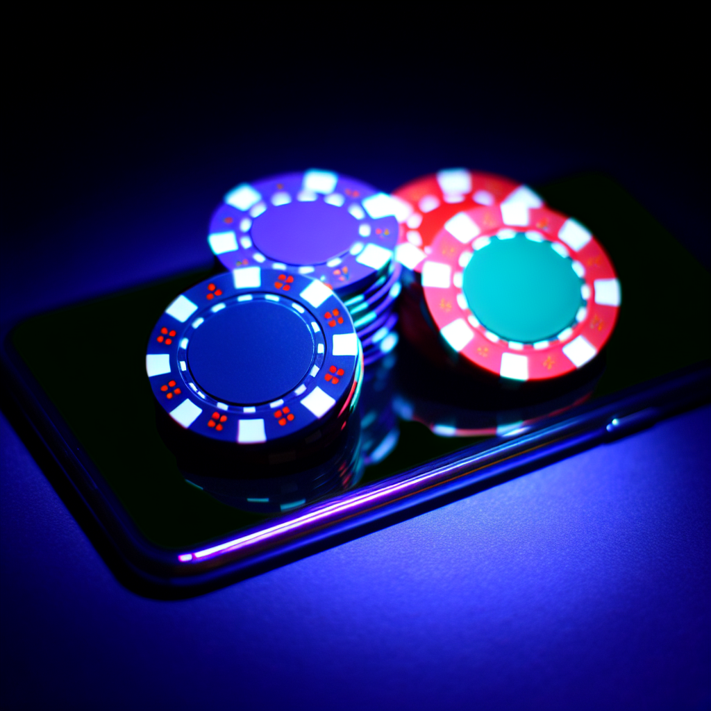 カジノのチップがスマホ画面に輝く。