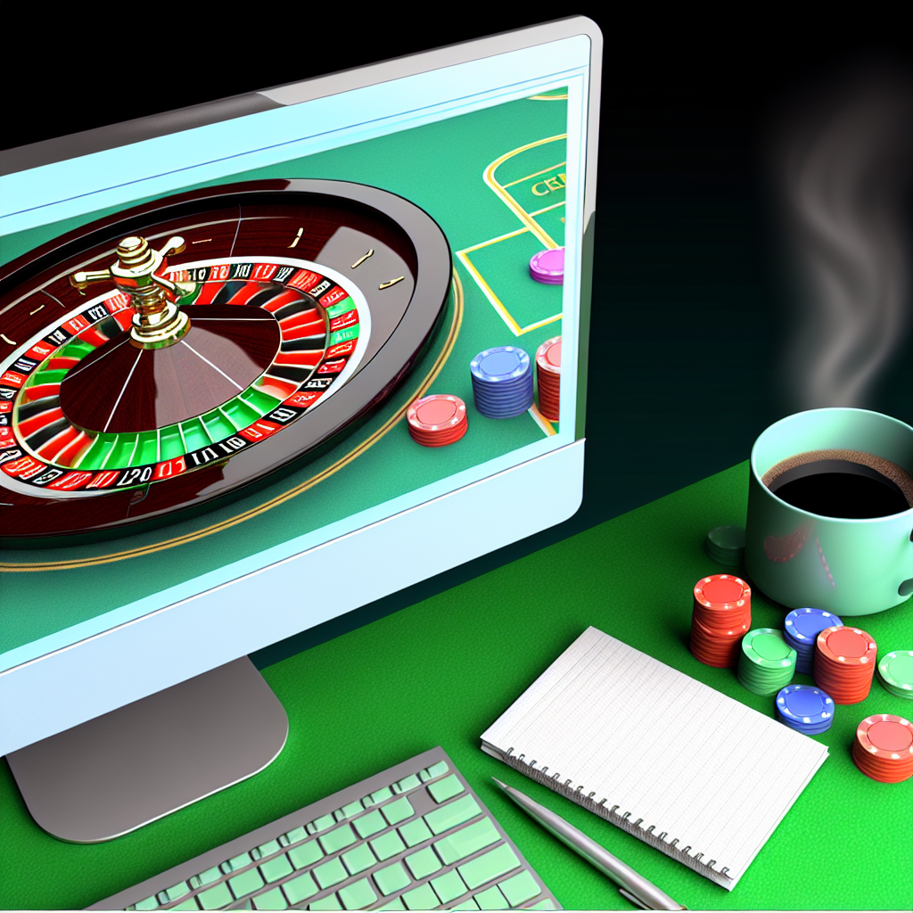 パソコン画面にカジノゲームが表示されている。