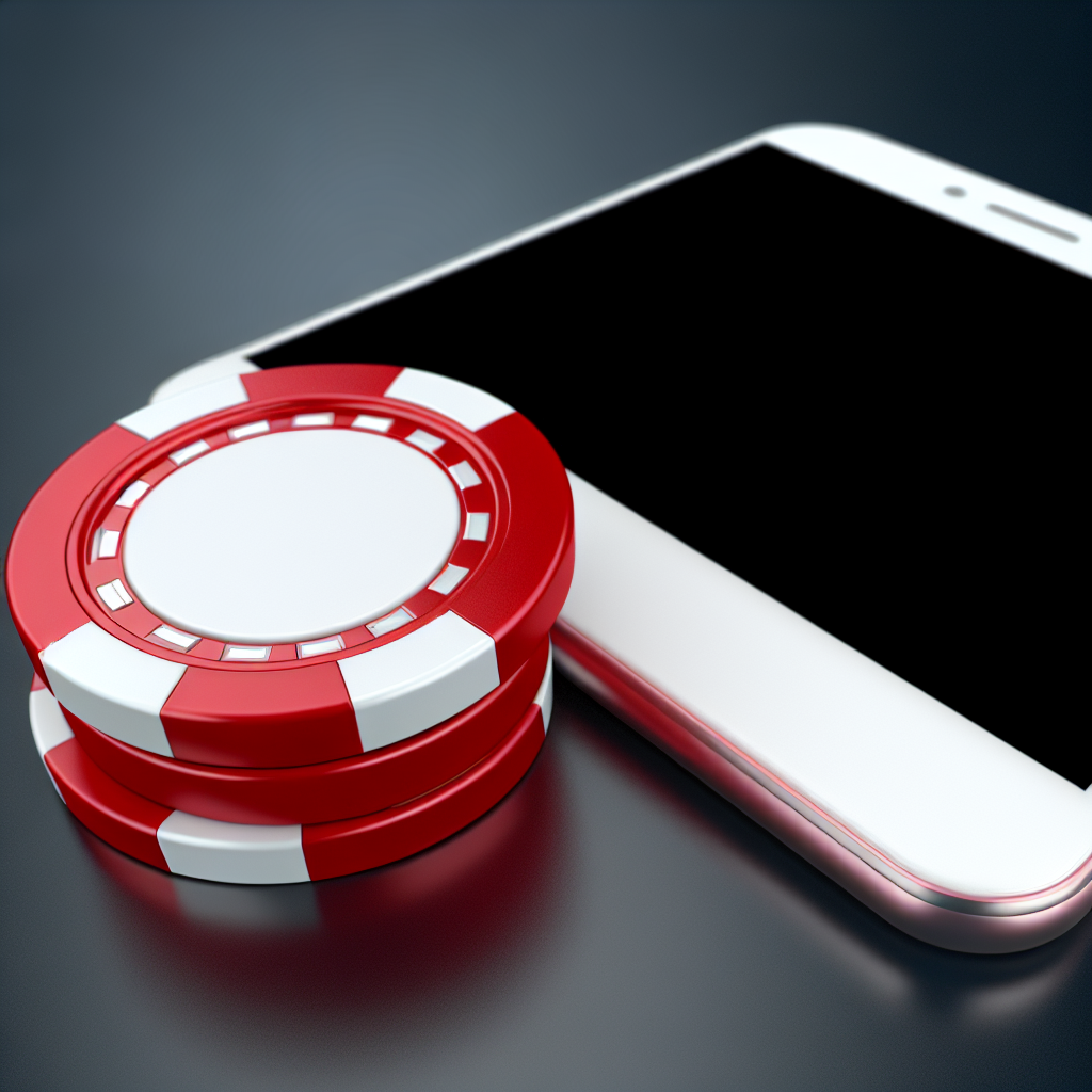 「輝くカジノチップとスマホ画面。」