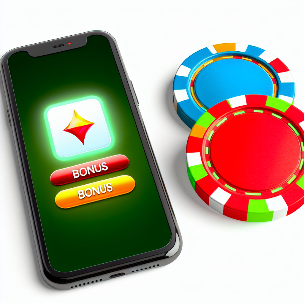 カジノチップとスマートフォン、ボーナス表示。