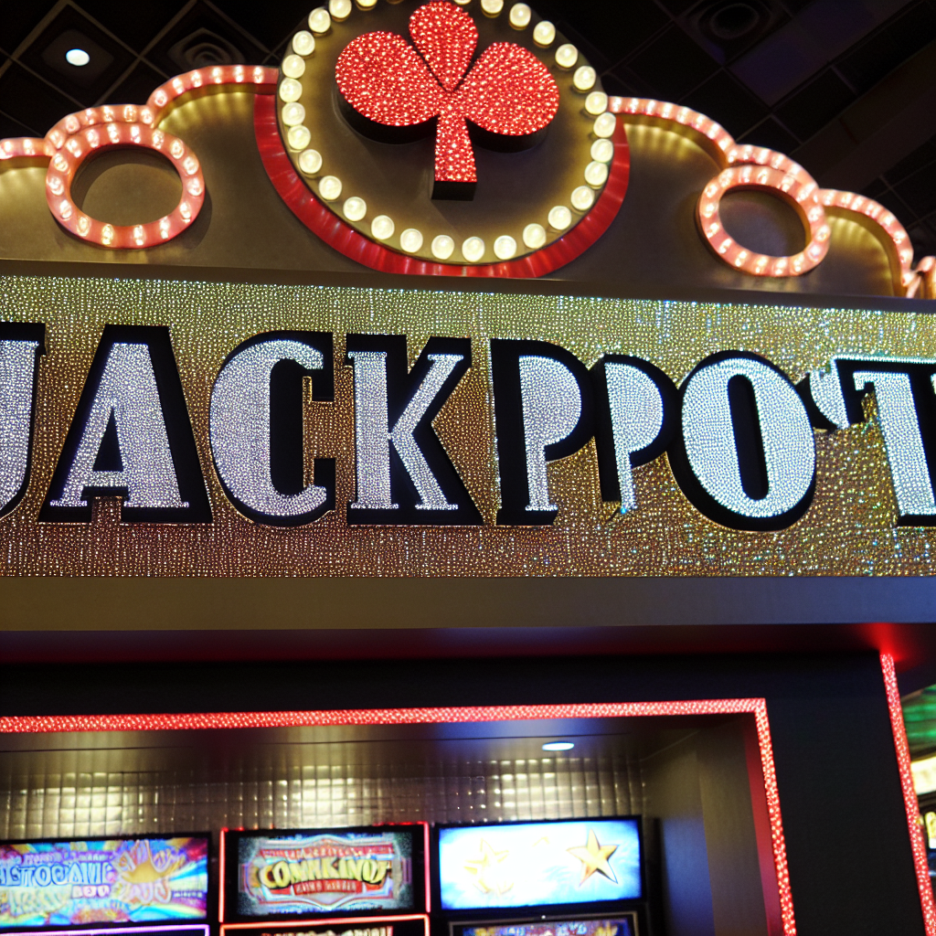 「輝くジャックポット、カジノの入口で。」