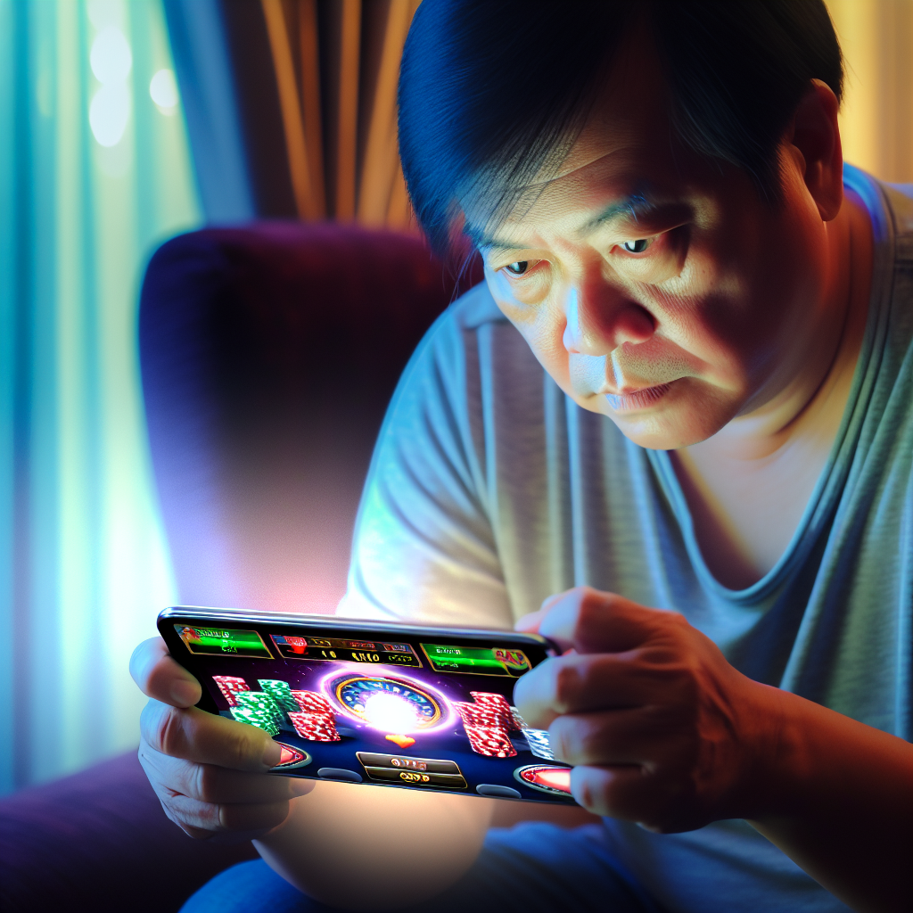 スマートフォンでカジノゲームを楽しむ人。