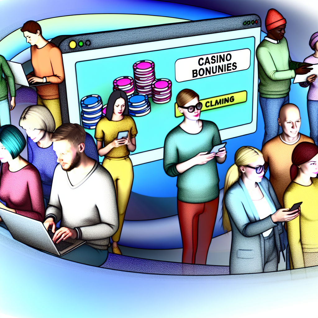 オンラインカジノボーナスを探す人々のイラスト。