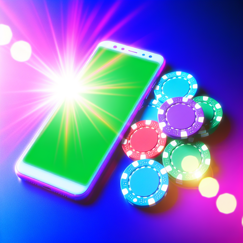 「カジノチップとスマートフォンの輝く画面。」