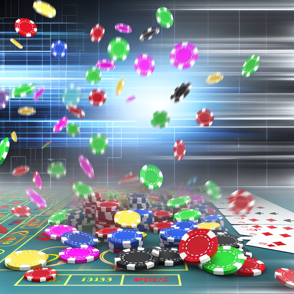 カジノチップが舞うオンラインゲームの画面。