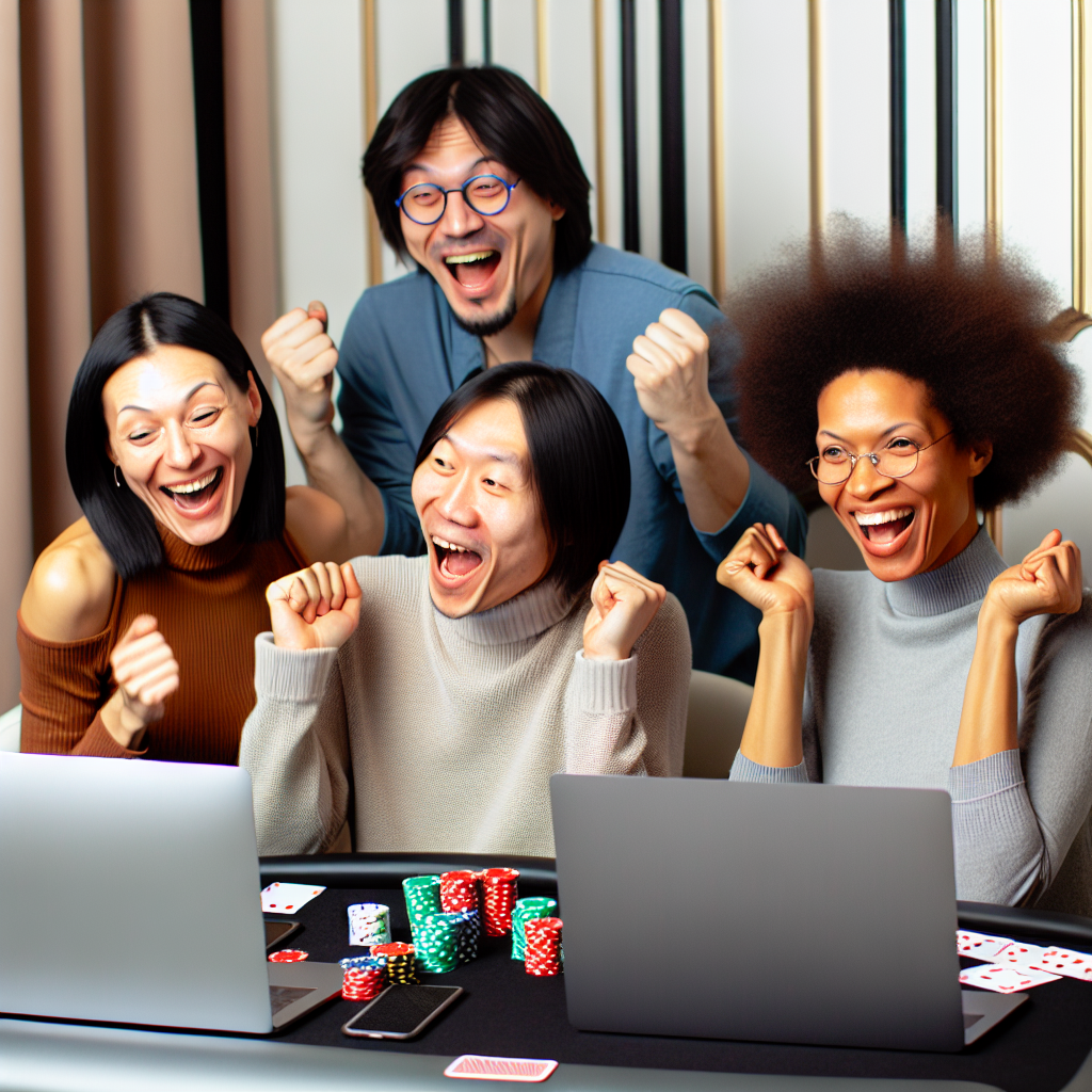 オンラインカジノで笑顔のプレイヤーが勝利。