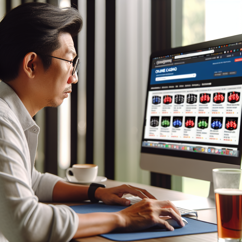 「オンラインカジノのレビューサイトを閲覧する人。」